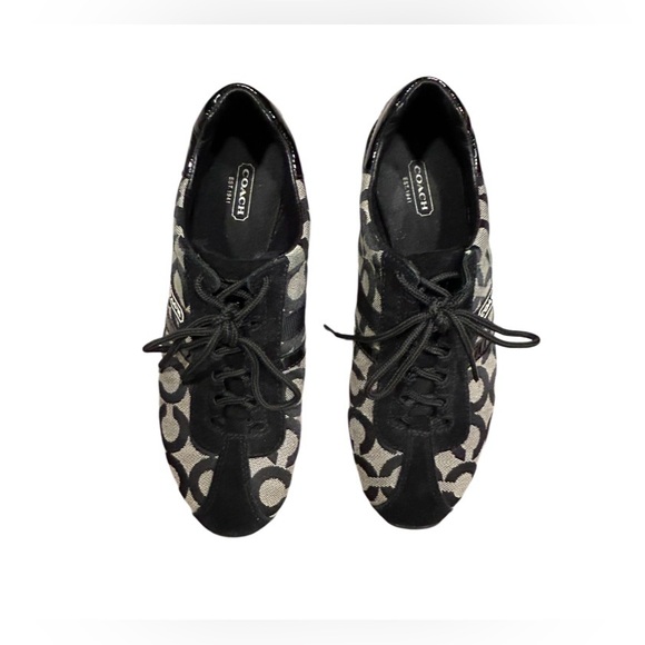 Coach "Kathleen" Black and Cream Signature Logo Sneakers Size 8.5 - Picture 16 of 16